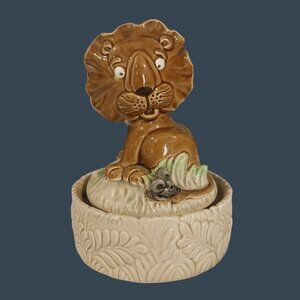 Lion And Mouse Windup Ceramic Music Box Plays Feelings Vintage